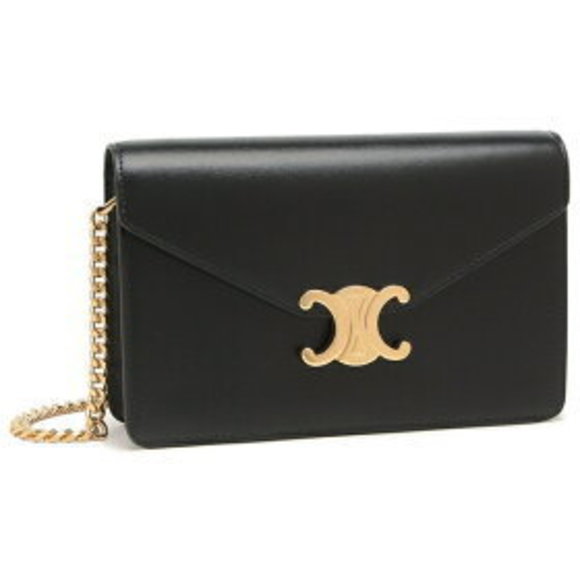 Celine Margot Triomphe Shoulder Bag Chain Wallet Black - Picture 1 of 8